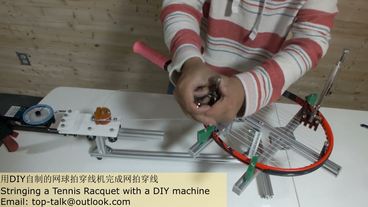 Stringing a Tennis Racquet with a DIY machine