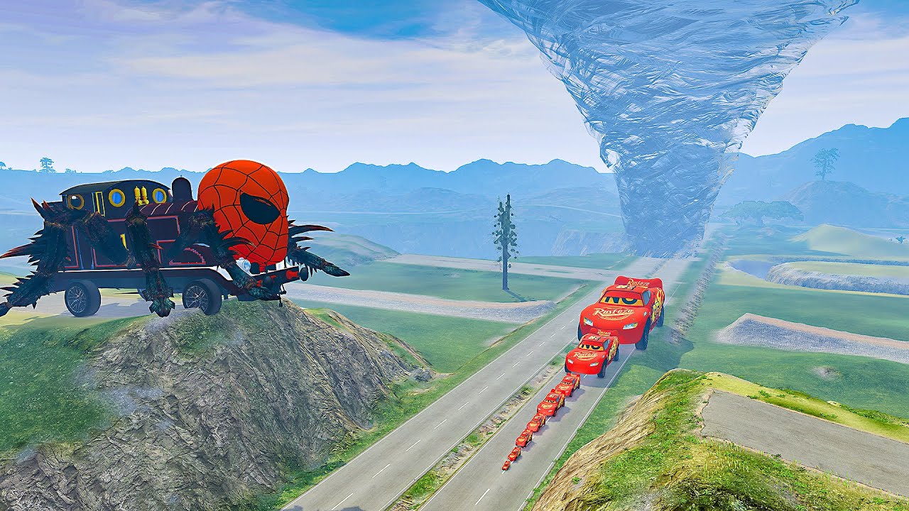 Big & Small McQueen &  spider chocotaco Mack, Giant Pit & Downhill Race – BeamNG.drive