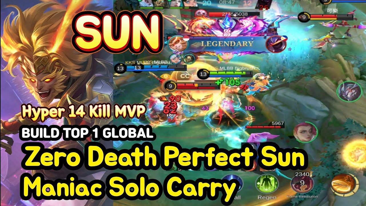 Sun (Mythical Glory): Hyper 14 Kill Zero Death MVP | Maniac Solo Carry | BUILD TOP1 GLOBAL | MLBB