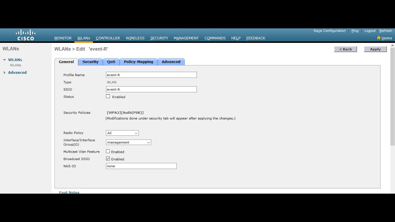 create wlan profil name, SSID and password in cisco WLC or cisco controller #Self Note