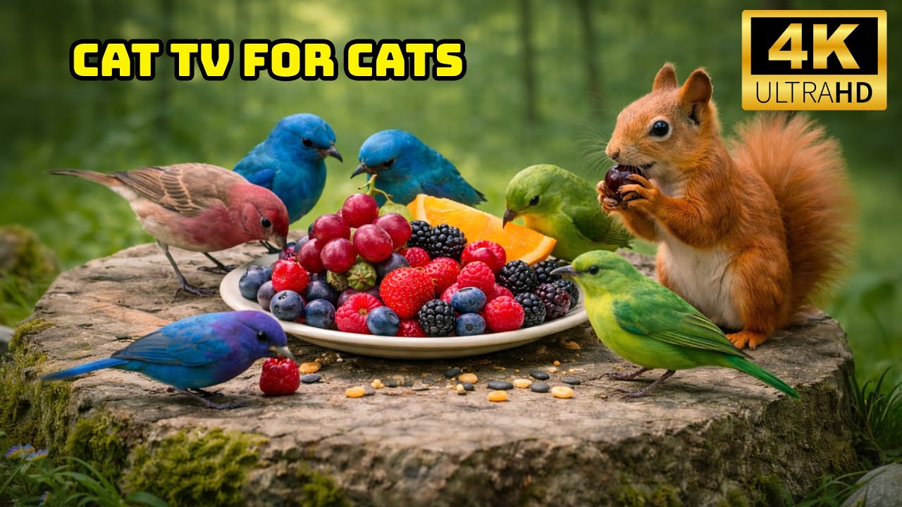 CAT TV 4K 😻  [VIDEO FOR CATS] Bright Morning Meadow Birds in a Peaceful Landscape