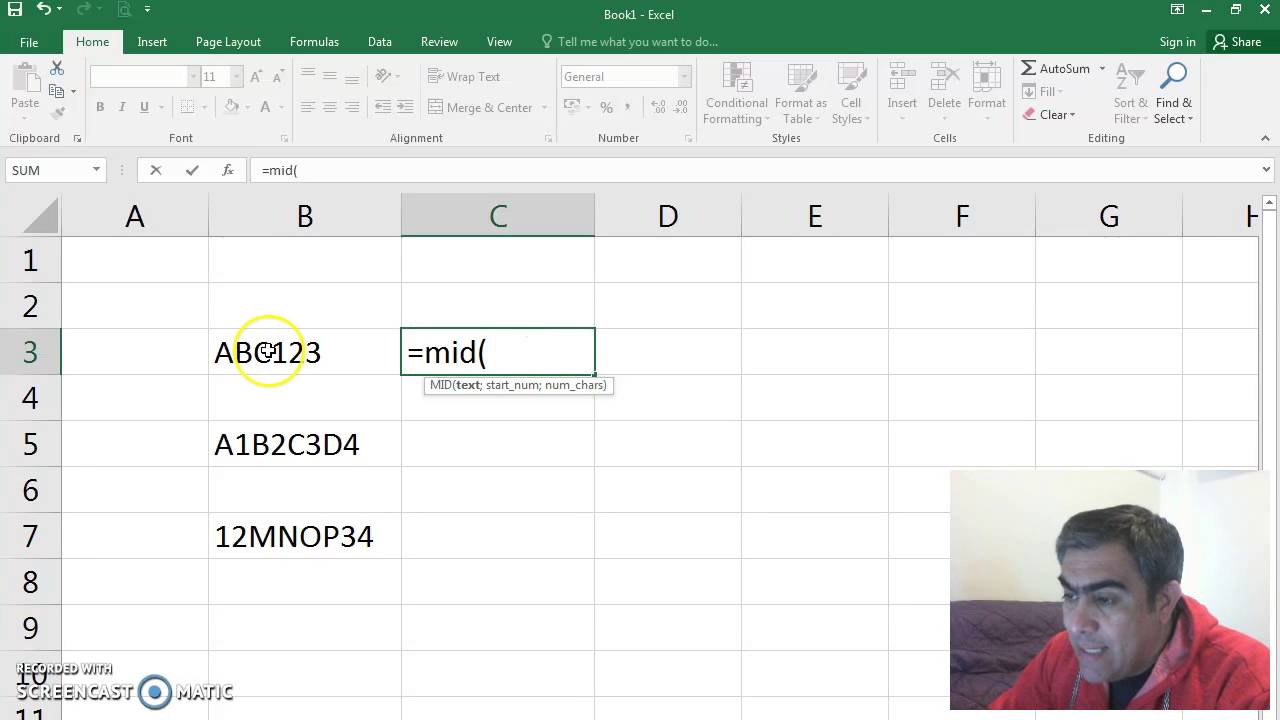 EXCEL 2016 - Funci&oacute;n MID (EXTRAE)