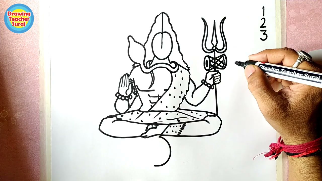 1 2 3 into Mahadev Drawing / Lord Shiva Drawing From Numbers - Step by step.