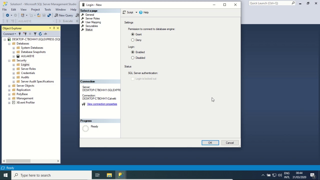 Vídeo Aula - SQL Server - Criar Login e Usuário de banco de dados