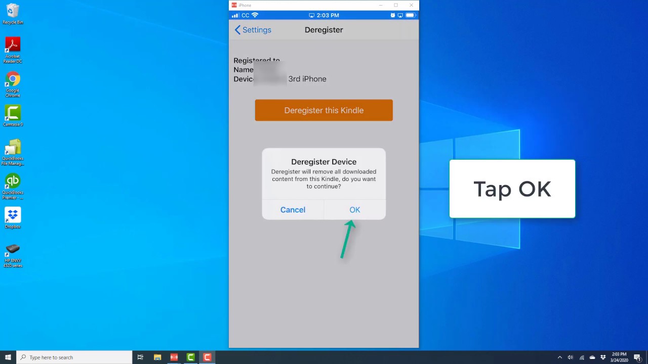 De-register a Kindle app on your iPhone