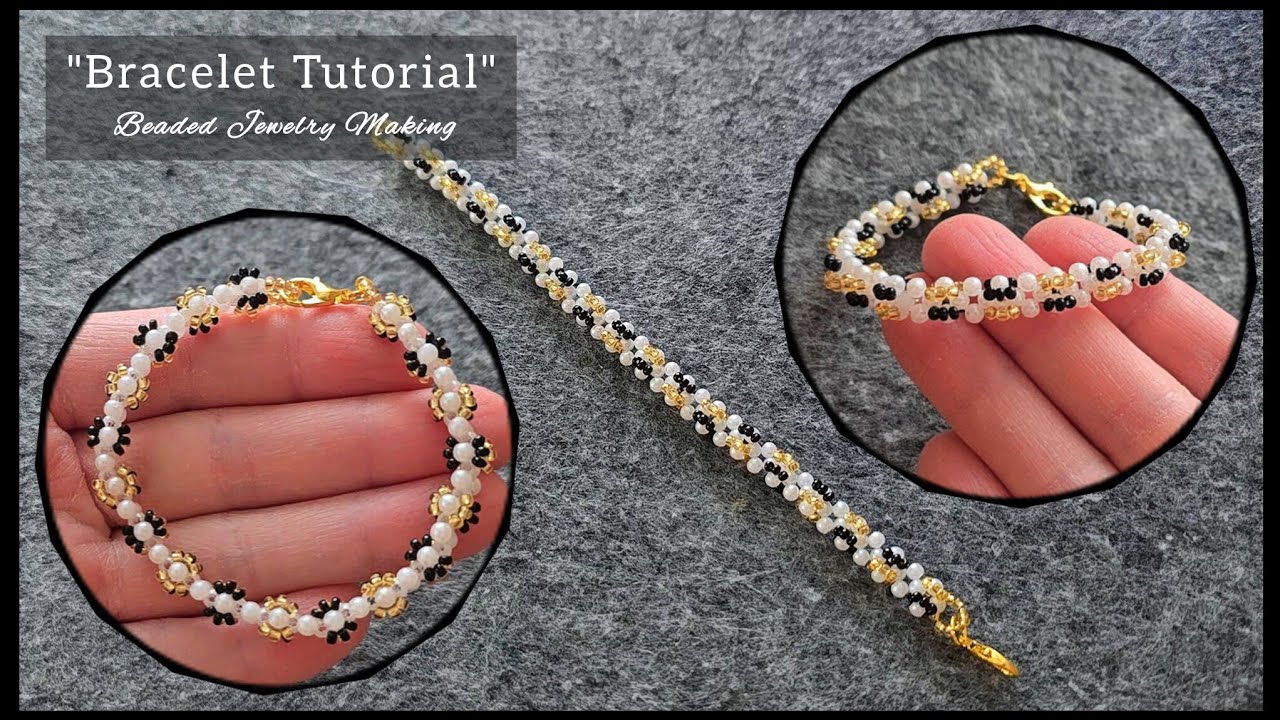 Çift görünümlü boncuklu bileklik yapımı. Beaded jewelry tutorial. Gold & black seed beaded bracelet.