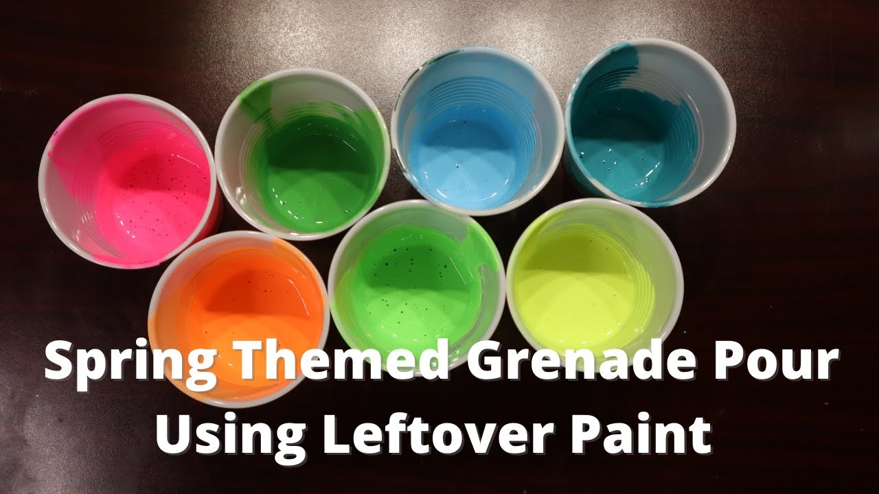 Paint Pour Using Leftover Spring Colored Paint and Grenade Pour Method - Flip Cup Variation