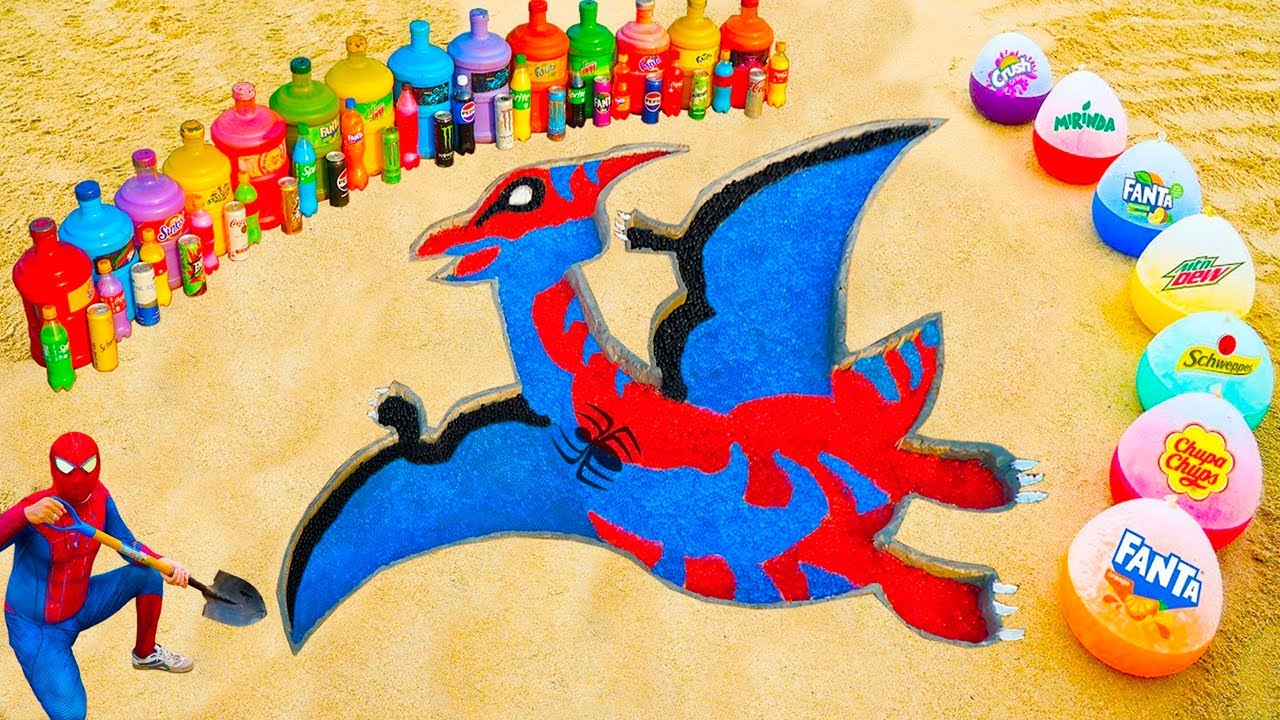 Crazy Experiment: Flying Spiderman T-Rex with Orbeez + Mentos vs. Soda