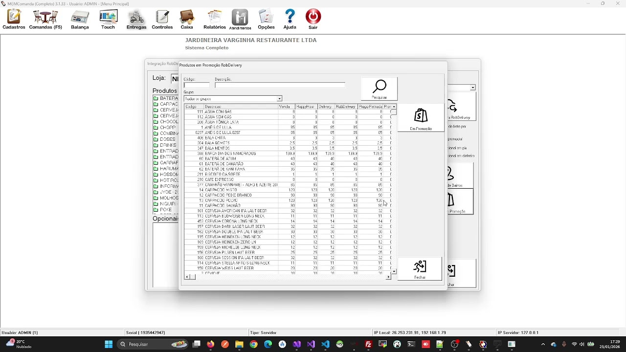 MGMComanda - Exportação de produtos para o RobDelivery via MGMComanda