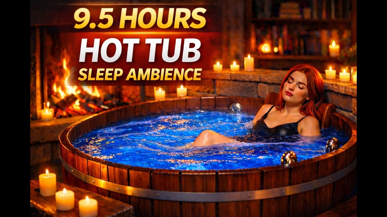 9.5 Hours Hot Tub Sleep Ambience 🔥 Fireplace, Candles & Water Sounds (No Music)