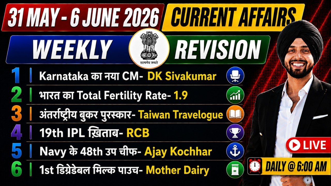 Weekly Current Affairs 2026 | NTPC UG | 31st May To 6 June Current Affairs By Gagan Sir | Best MCQs