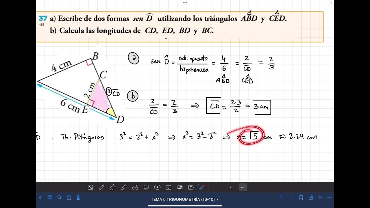 Definición de seno de un ángulo agudo. Cálculo de distancias con Pitágoras.