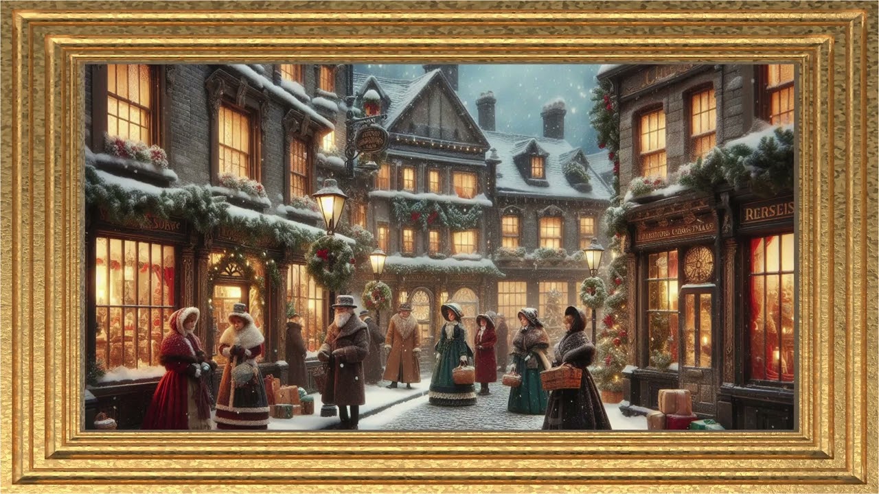Nostalgic Victorian Street Snowfall - 3 H Screensaver in Golden F | Vintage Holiday Charm#christmas