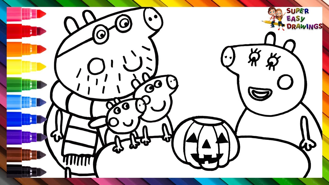 Drawing and Coloring Peppa Pig On Halloween 🐷🎃👻🦇🕸️🧙‍♀️ Drawings for Kids