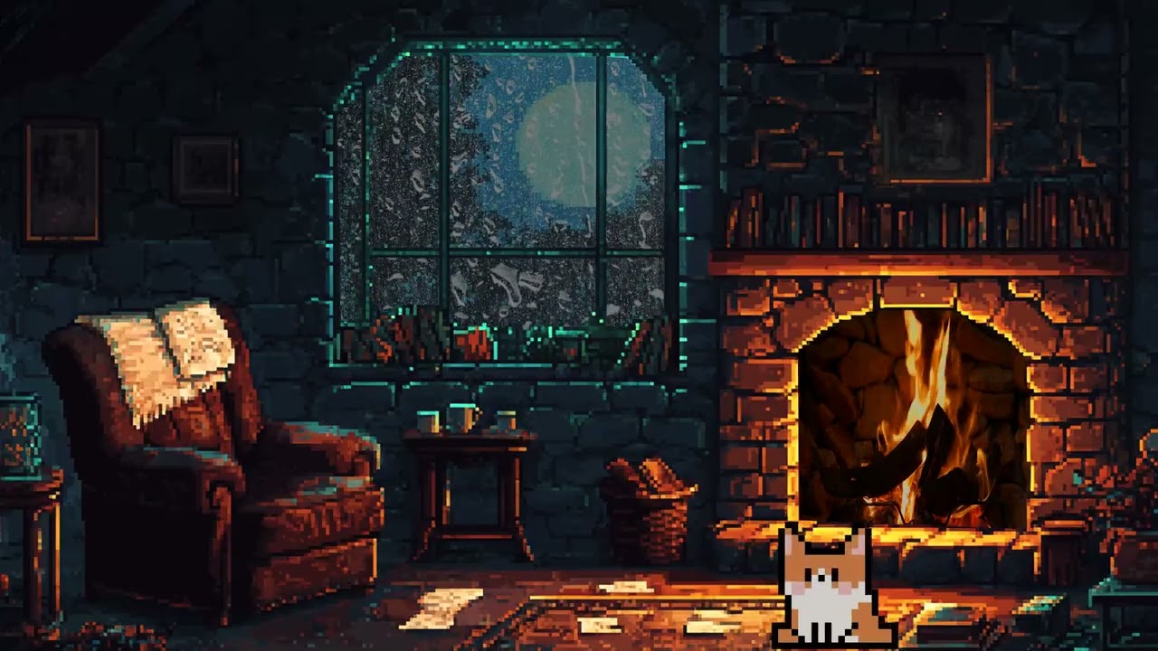 Mild Storm In A Warm Pixel Stone Room - 3 Hours Rain & Thunder Sounds For Peaceful Sleep