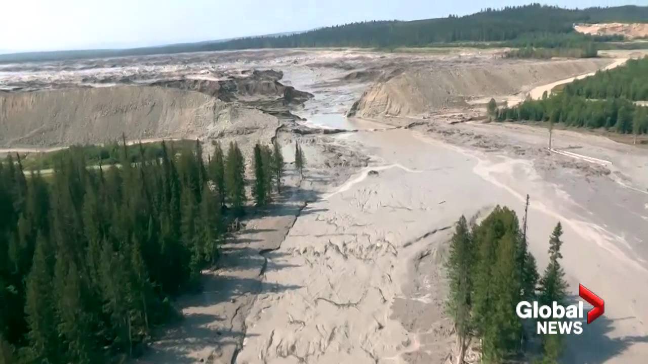 Aerial view of destruction caused by Mount Polley Mine tailings pond breach