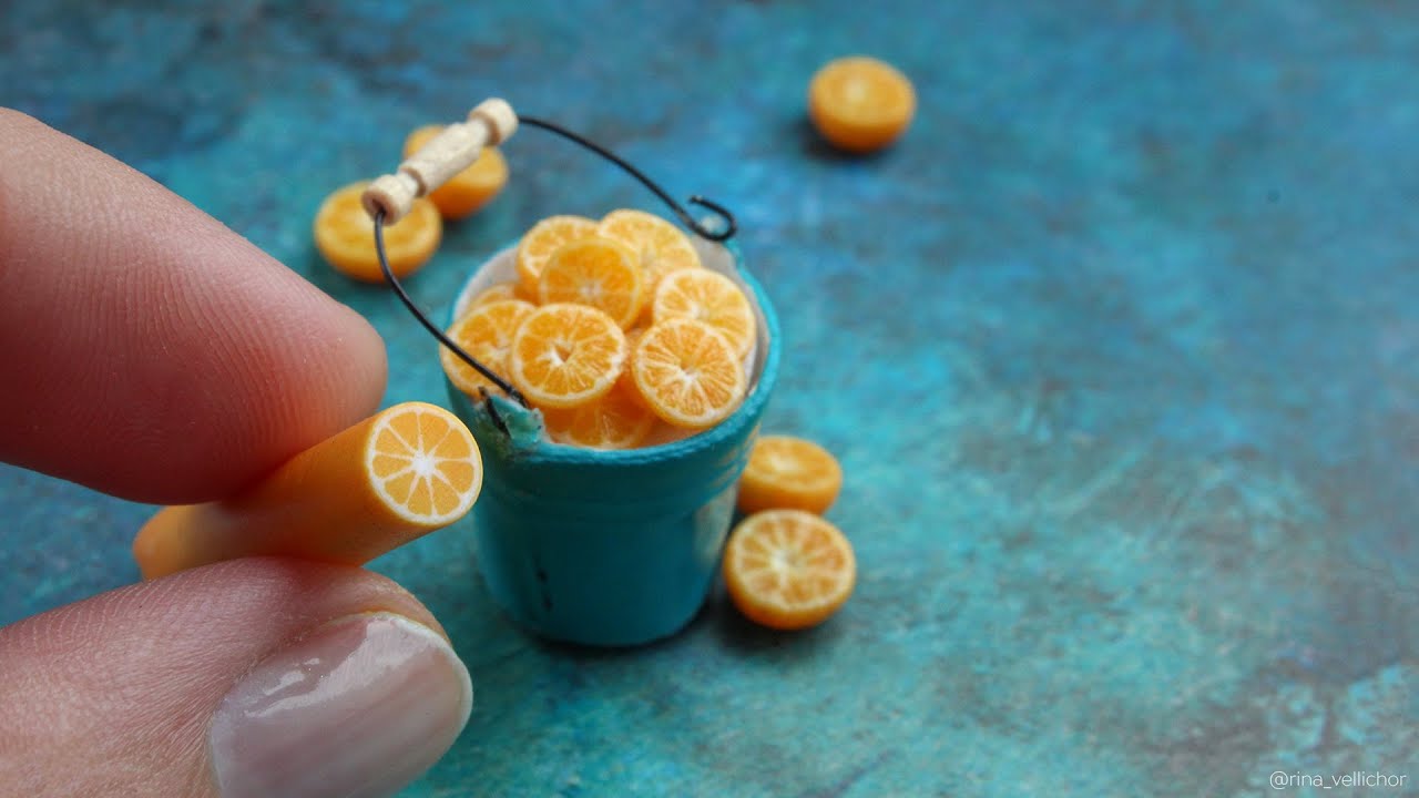 Реалистичная миниатюрная апельсиновая трость из полимерной глины 🍊 Простой мастер-класс