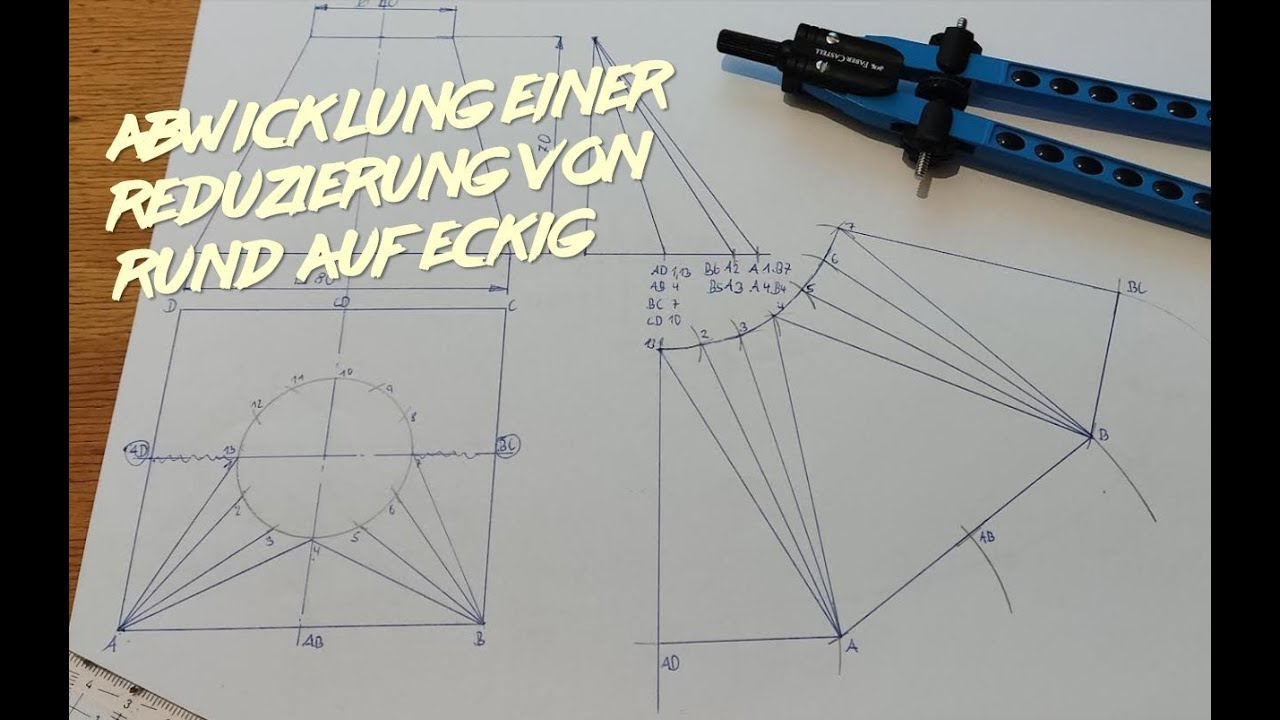 zeichnerische Abwicklung - Reduzierung rund auf eckig
