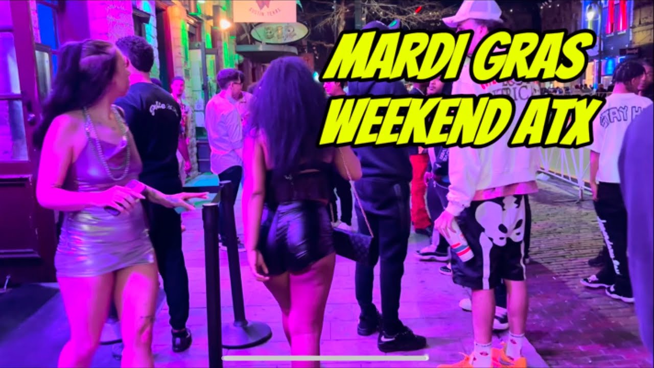 6th Street Austin, Tx Mardi Gras Night Walk on dirty sixth  🎉 🎊 🍺