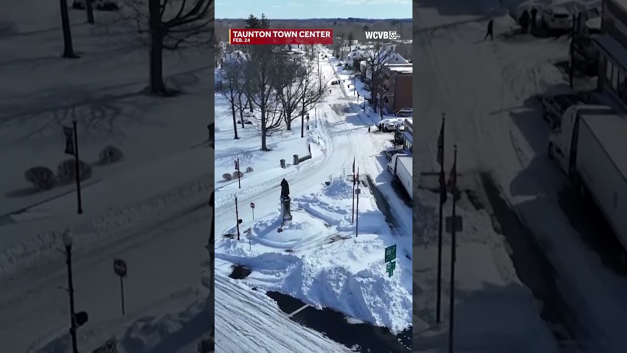 Drone video shows Taunton neighborhoods trapped in snow