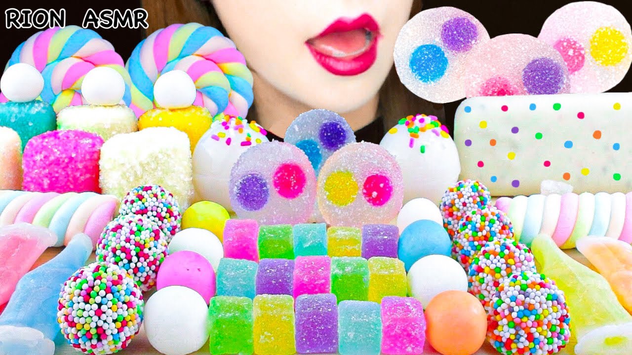 【ASMR】PASTEL DESSERTS💗 DOTS JELLY,CRUNCHY MARSHMALLOW,SUGAR PASTES MUKBANG 먹방 EATING SOUNDS