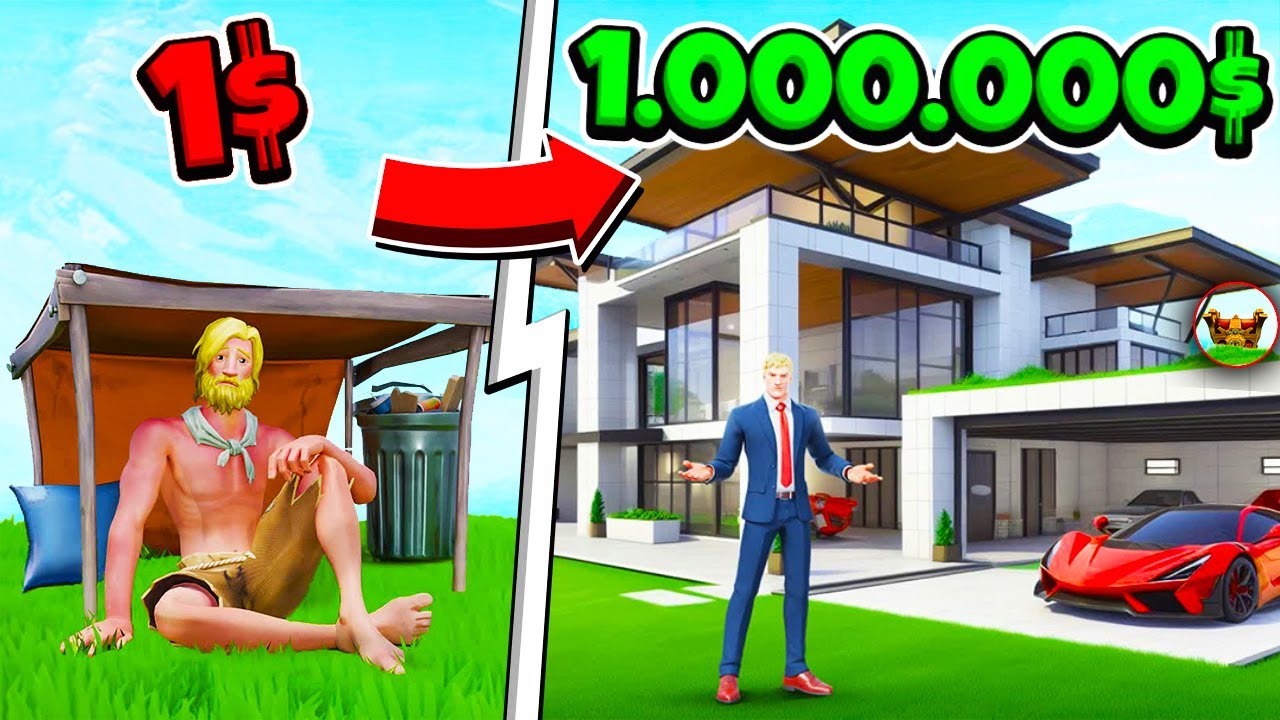 PASO de VAGABUNDO a MILLONARIO en FORTNITE - Mega MANSION con ¿BUNKER? Fortnite Tycoon