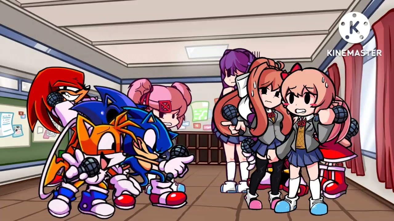 Imagine being adults on a school [ FNF - Roasted but Sonic and Tails VS Monika and Sayori Remake! ]