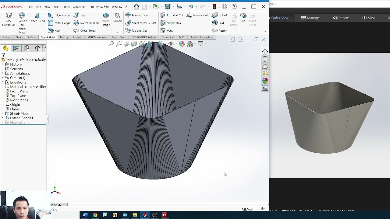 การใช้ SolidWorks เขียนแบบภาพคลี่ EP22