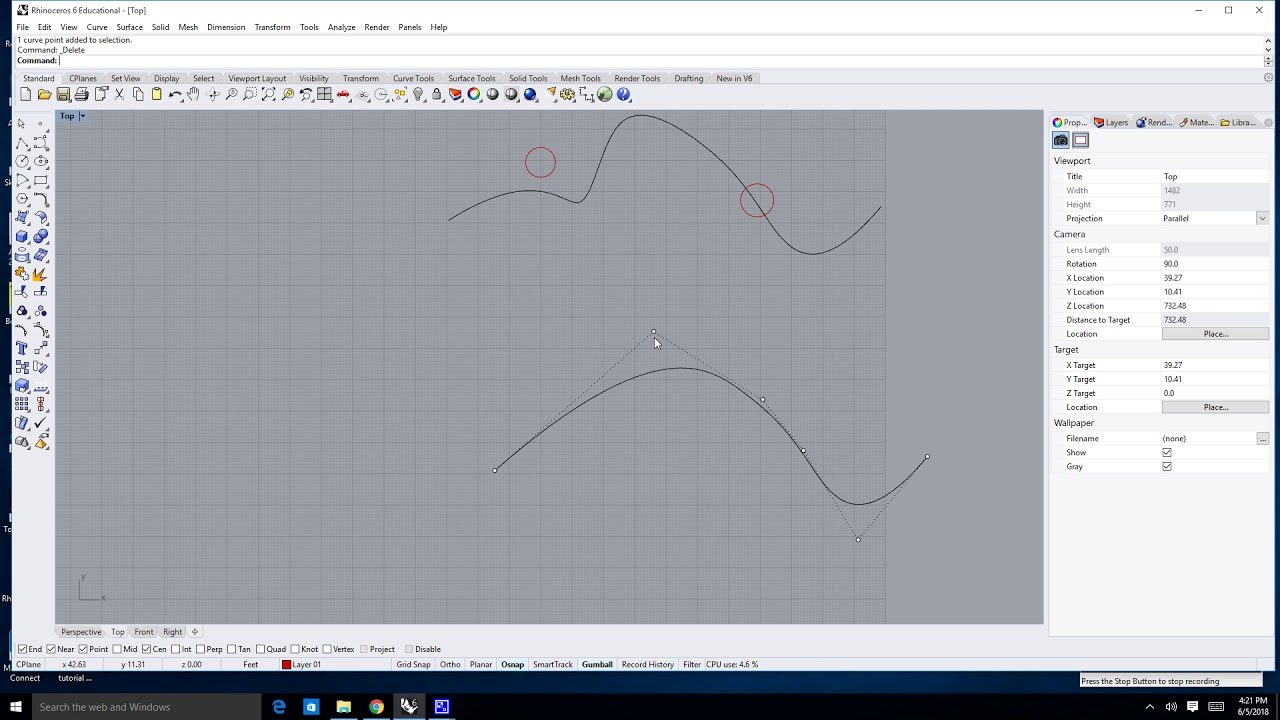 Rhino 6 Lesson 18  2D Drawing Control Point Curves in Rhino 6 Part 4 Add and Delete Control Points
