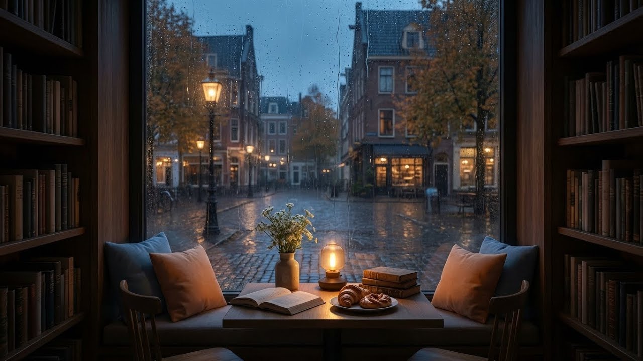 Calm Anxiety: Rain Piano for Sleep - Rainy Bookstore Window - Peace of Mind ✨