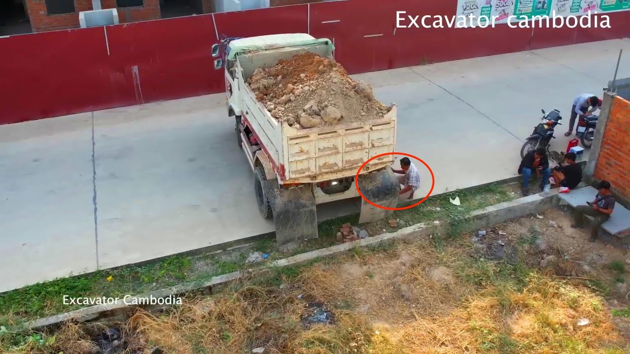 Bulldozer And Dump Truck Working Landfill 25 X 35 Meter - This Is Video Development City Cambodia