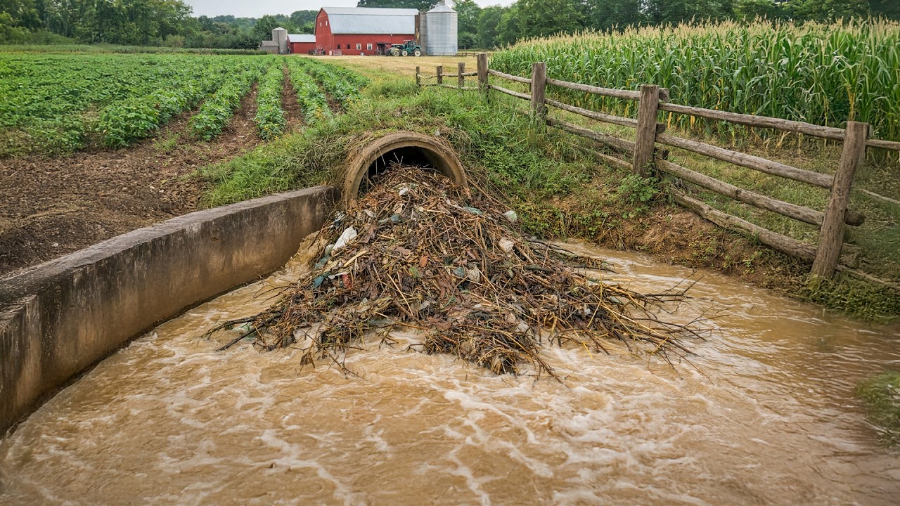 Unclogging Massive Culvert Full of Debris and Trash