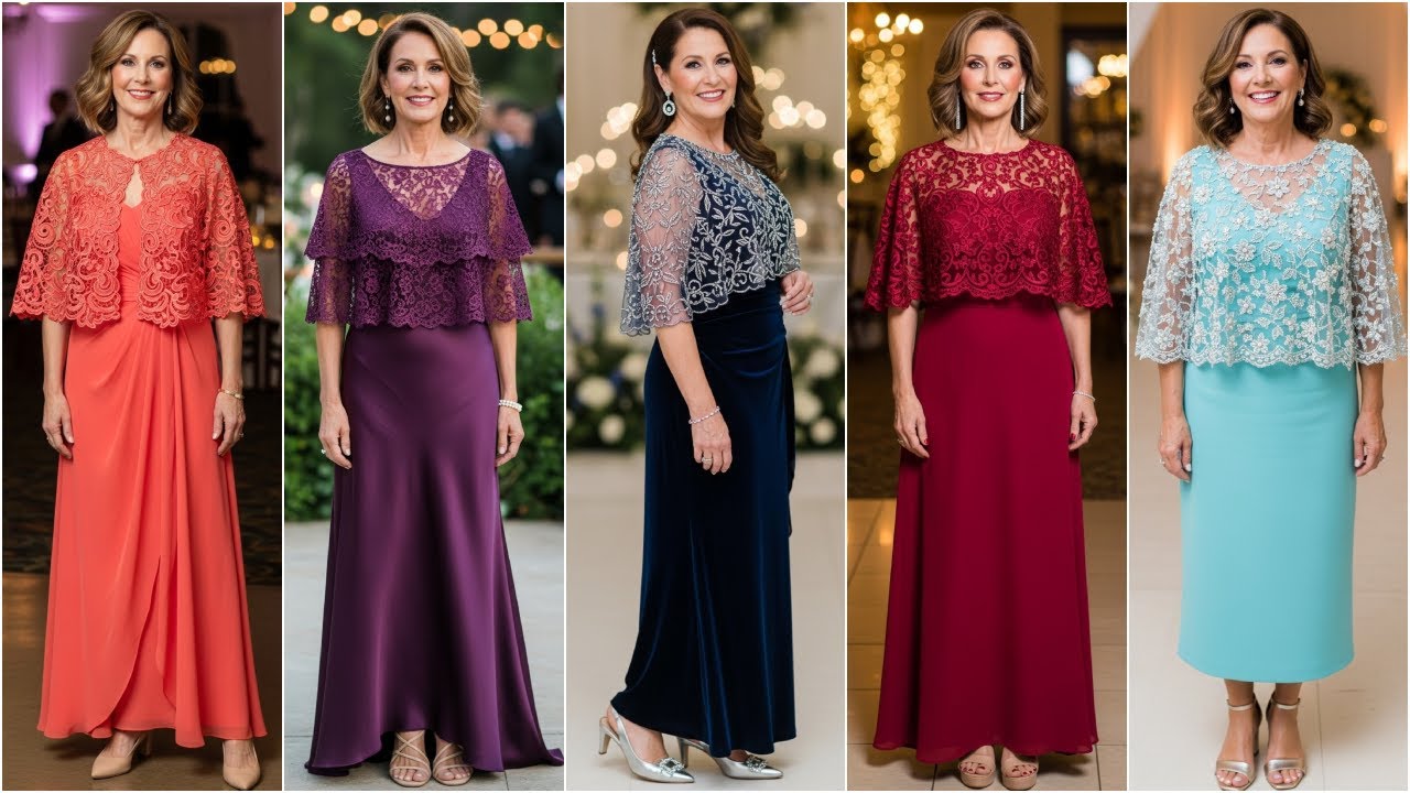 Mother of the Bride Gown Ideas with Lace Capelet - Stylish Wedding Dress Trends for Over 50