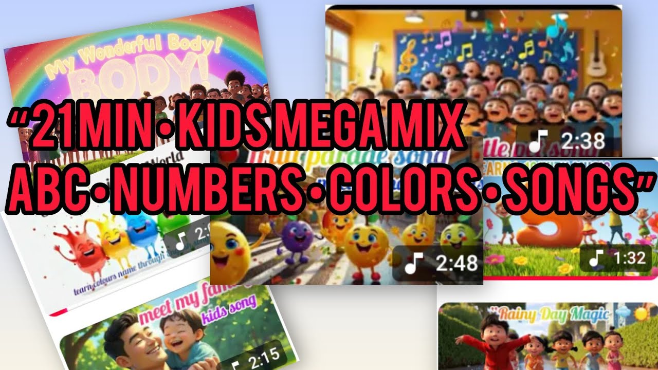 Kids Learning Mega Mix – ABC, Numbers, Colors, Body Parts, Family & Fun Songs (21 Minutes)