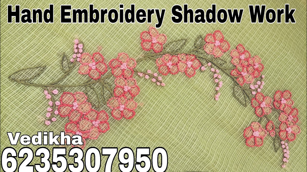 Hand Embroidery Shadow Work Tutorial for Beginners | Flower Bunch Embroidery on Kurti Neck
