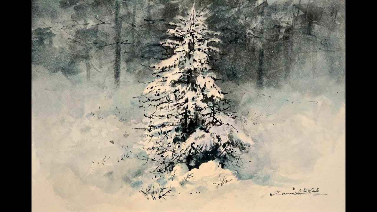 Silent Snowy Spruce : Watercolour Layers & Textures