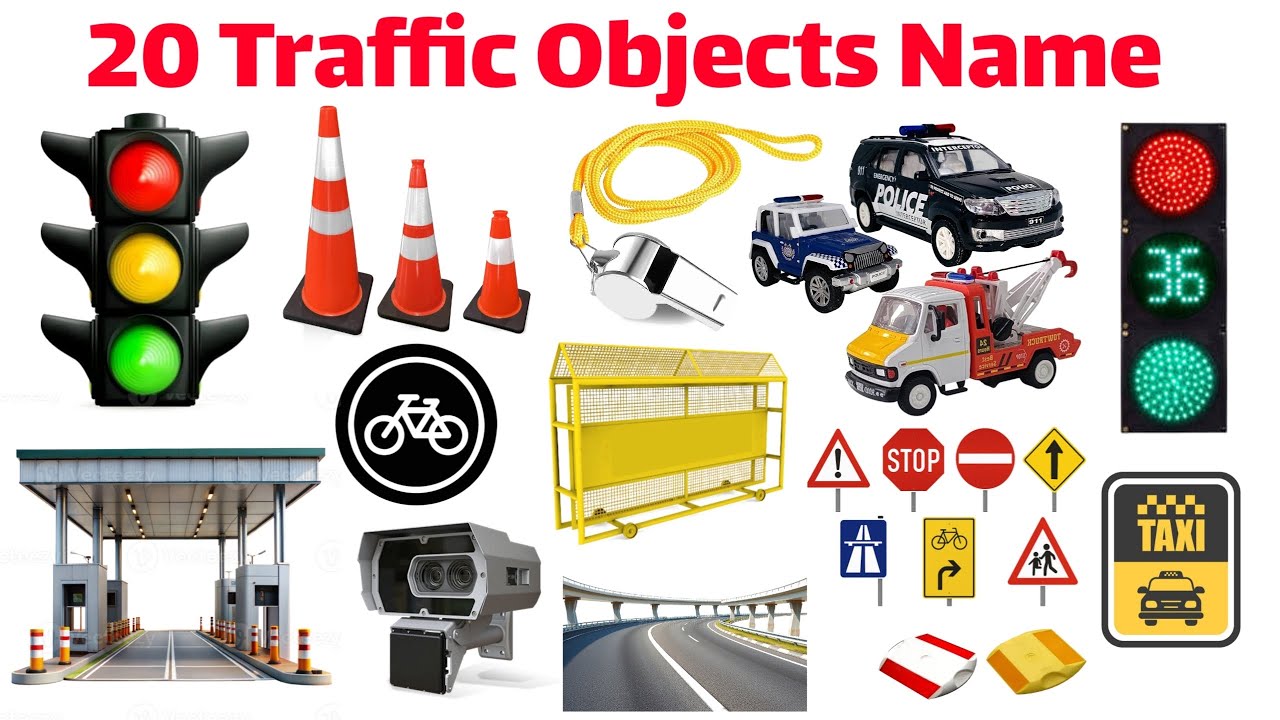 20 Traffic Objects Names | Traffic Rules & Objects in English | Kids Learning Video