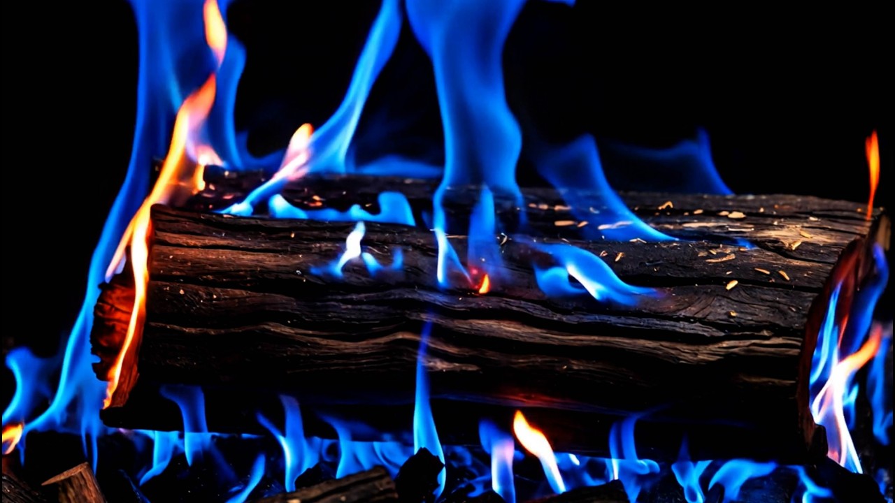 Ultra HD Blue Flame Fireplace 4K with Soothing Crackling Sounds - Perfect Ambience for Stress Relief