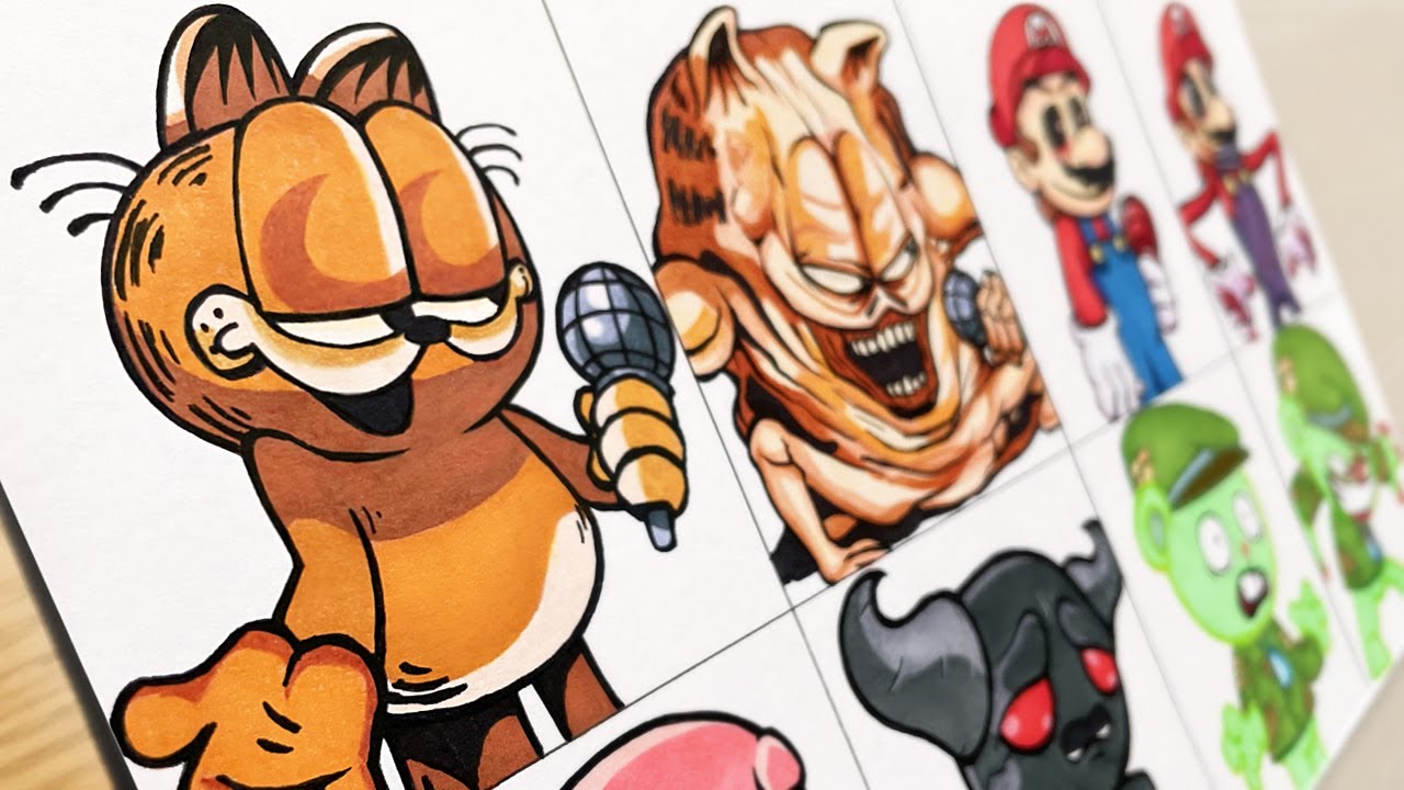 Drawing FRIDAY NIGHT FUNKIN'-Transformation Characters #4 /Gorefield (Horror Garfield)/Mario.EXE