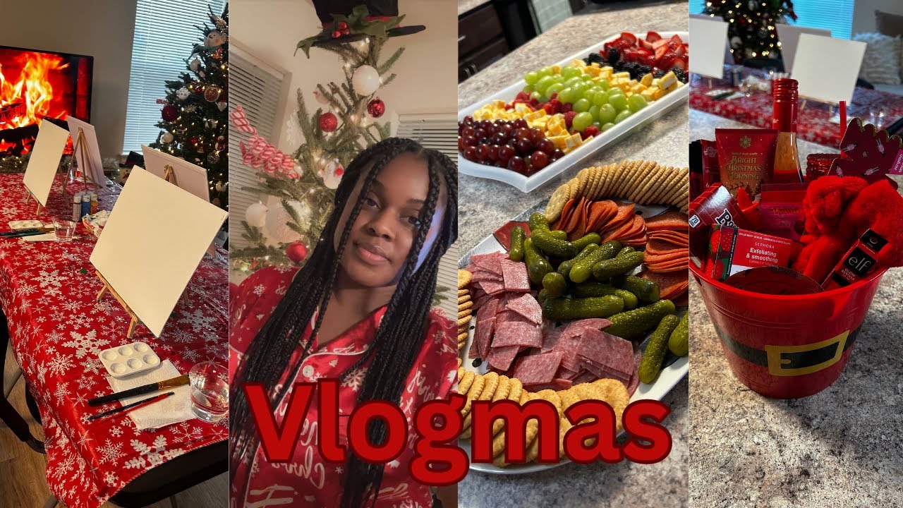 Vlogmas- Girls night, Christmas color gift exchange, & paint and sip