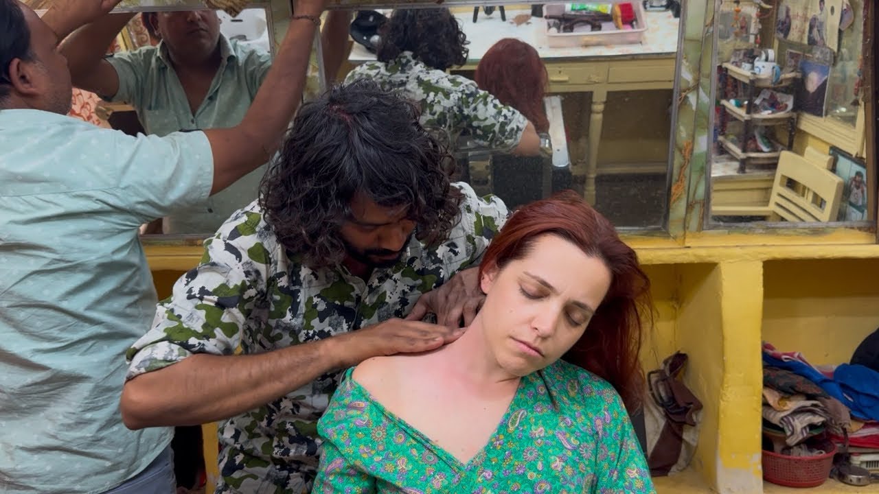 She was so Tired She Slept Right in the Beginning of Head Massage | JUNIOR BABA SEN