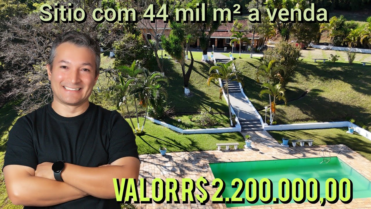 Sitio com 44 mil m² a venda, 4 báias, lago, campo, pomar, pasto, horta, ótima localização #sitio