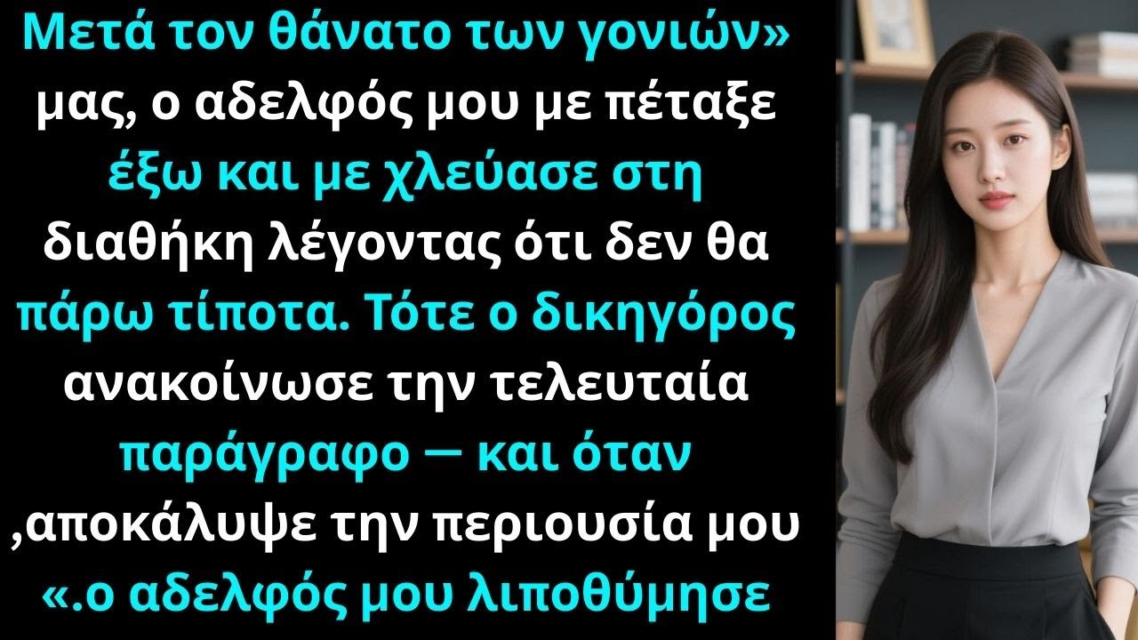 «Μετά τον θάνατο των γονιών μου, ο αδελφός μου με έδιωξε — μέχρι την ανάγνωση της διαθήκης.»