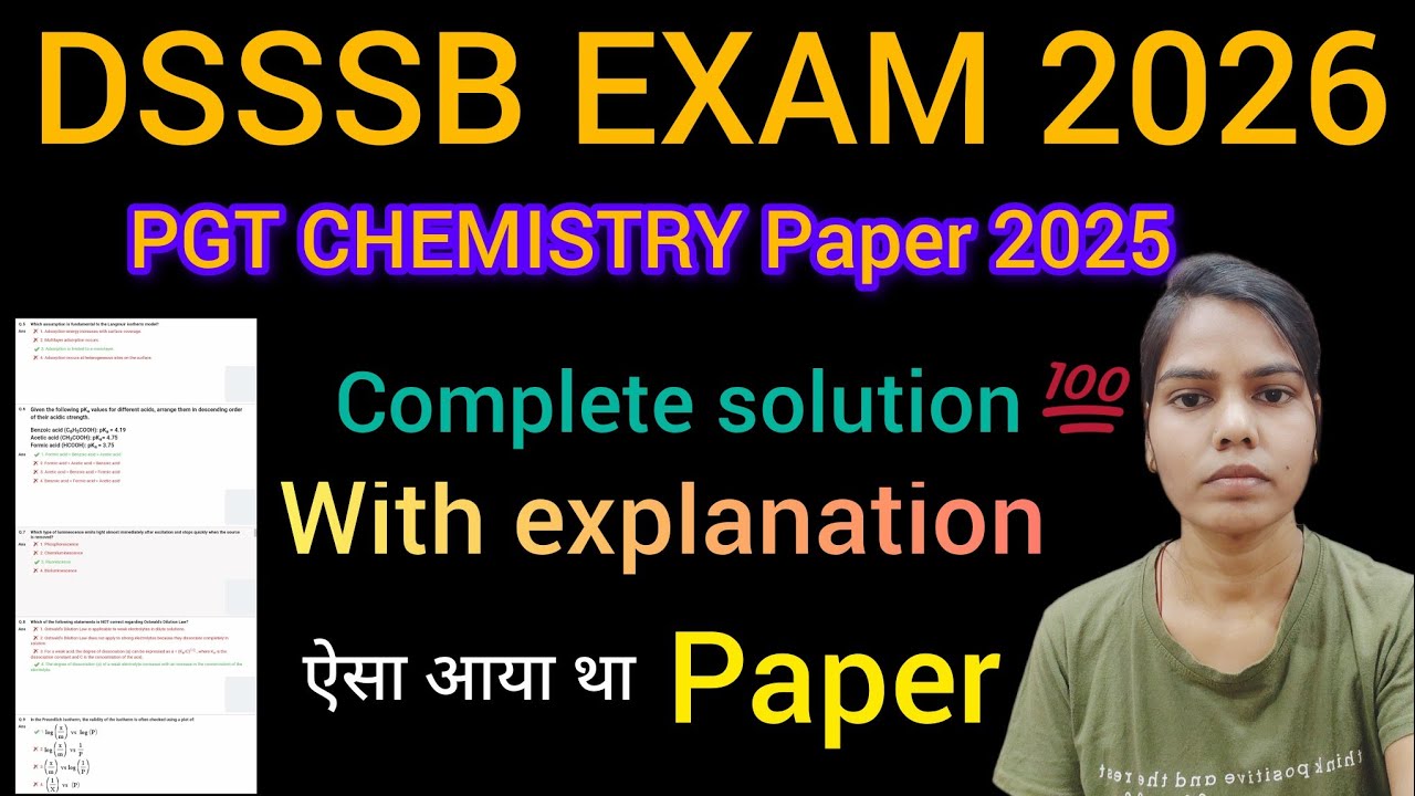 DSSSB PGT Chemistry paper Part 5 ll PGT chemistry 2025 Paper Solution 💯 ll #pgt #dsssb2026exam 