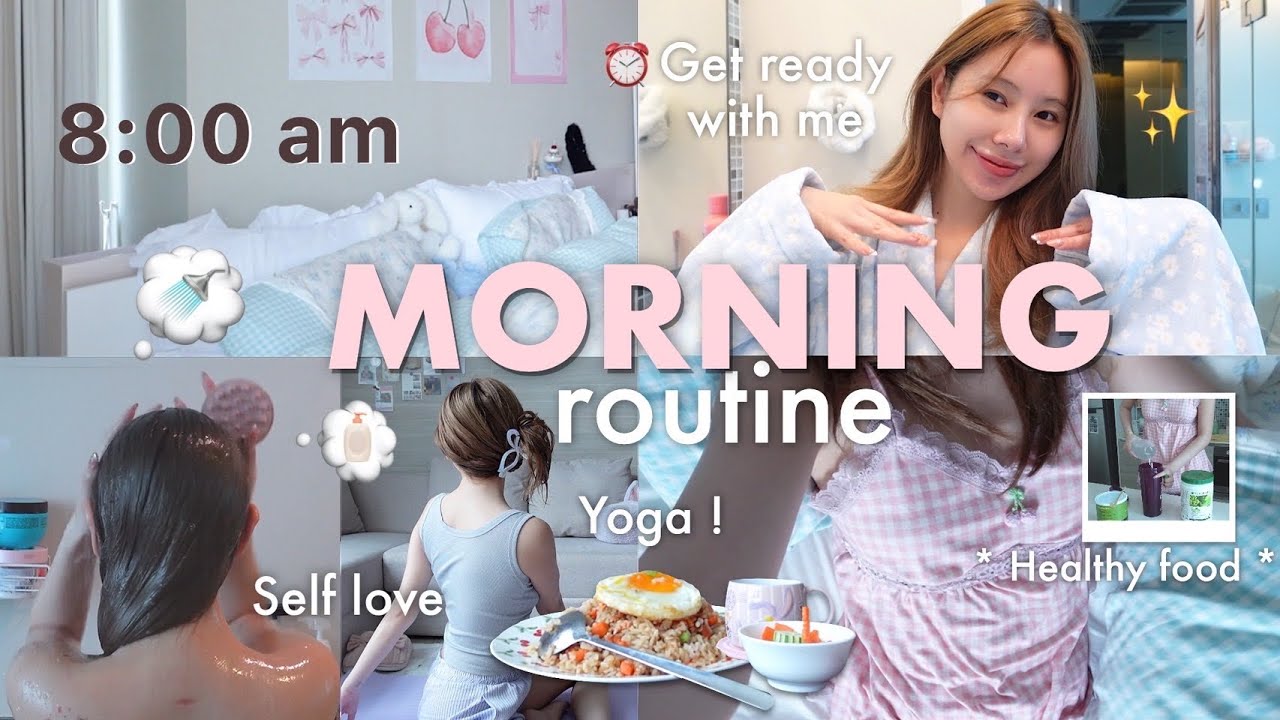 Morning routine 8am⋆˚𝜗𝜚˚⋆self love , skincare routine, yoga ,GRWM!