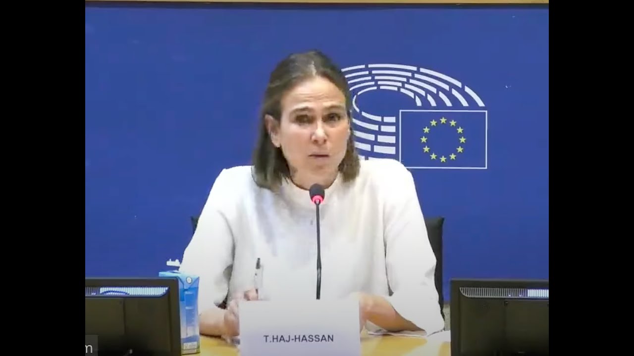 Tanya Haj-Hassan adresses the EU parliament about Gaza. 