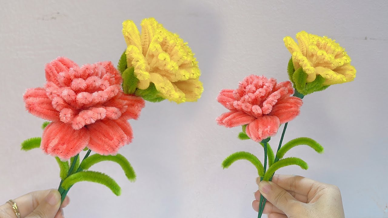 DIY Carnation Flower with Pipe Cleaners: How to Make Flowers with Chenille Wires - DIY Pipe Cleaner