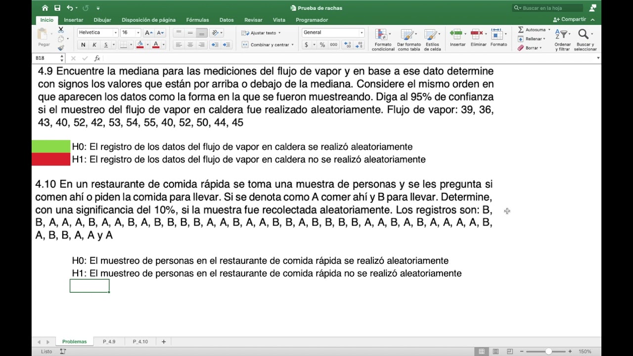 Pruebas no paramétricas: Prueba de rachas. Problemas para practicar 4.9 y 4.10