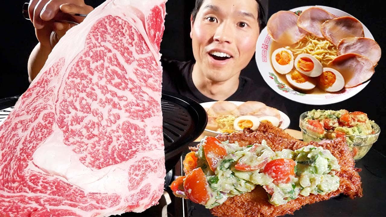ASMR | WAGYU STEAK, NOODLE & TONKATSU | MUKBANG | COOKING