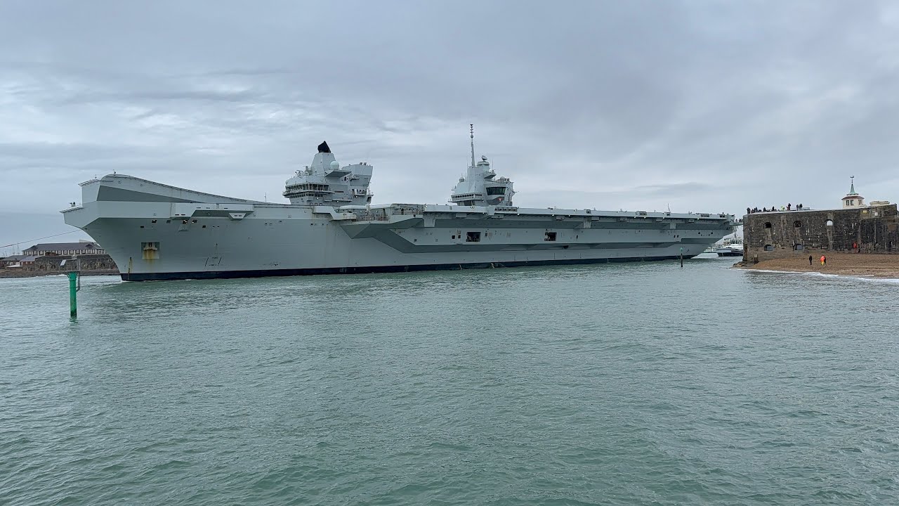 HMS Prince of Wales sails out of Portsmouth Harbour